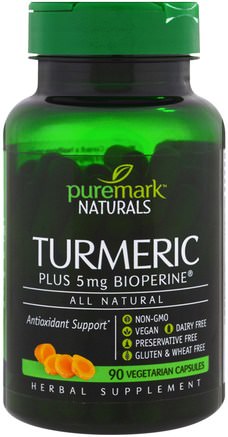 Turmeric, 90 Vegetarian Capsules by PureMark Naturals-Kosttillskott, Antioxidanter, Curcumin