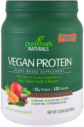Vegan Protein, Plant-Based Supplement, Chocolate Flavor Drink Mix, 16 oz (454 g) by PureMark Naturals-Kosttillskott, Protein
