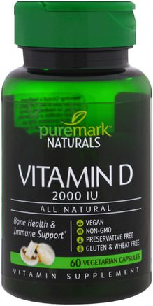 Vitamin D, 2000 IU, 60 Vegetarian Capsules by PureMark Naturals-Vitaminer, Vitamin D3