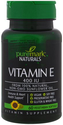 Vitamin E, 400 IU, 60 Vegetarian Softgels by PureMark Naturals-Vitaminer, Vitamin E