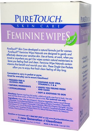 Feminine Wipes, 24 Single Use Packets by PureTouch Skin Care-Bad, Skönhet, Kvinna