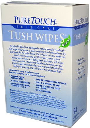 Individual Flushable Moist Tush Wipes, 24 Single Use Packets by PureTouch Skin Care-Bad, Skönhet, Toalettpapper