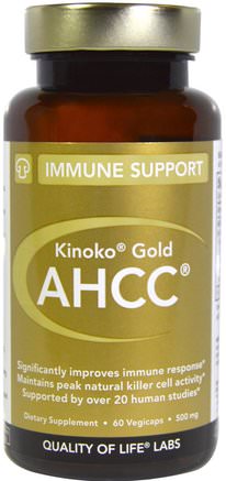 Kinoko Gold AHCC, Immune Support, 500 mg, 60 Veggie Caps by Quality of Life Labs-Kosttillskott, Medicinska Svampar, Ahcc, Svampkapslar