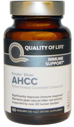 Kinoko Silver AHCC, Immune Support, 250 mg, 60 Veggie Caps by Quality of Life Labs-Kosttillskott, Medicinska Svampar, Ahcc