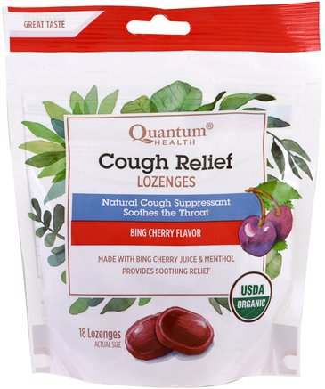 Cough Relief, Lozenges, Bing Cherry Flavor, 18 Lozenges by Quantum Health-Hälsa, Lung Och Bronkial, Hosta Droppar