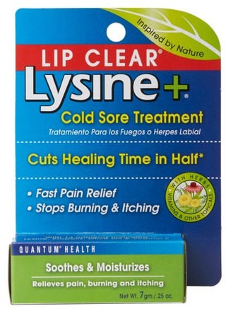 Lip Clear, Lysine +, Cold Sore Treatment, 0.25 oz (7 g) by Quantum Health-Bad, Skönhet, Läppvård, Herpes, Kalla Ömma Produkter