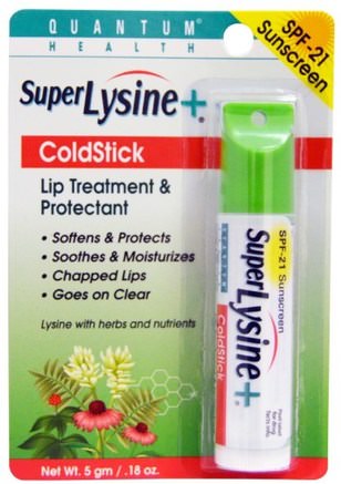 Super Lysine+ ColdStick, Lip Treatment & Protectant, SPF-21.18 oz (5 g) by Quantum Health-Bad, Skönhet, Läppvård, Herpes, Kalla Ömma Produkter