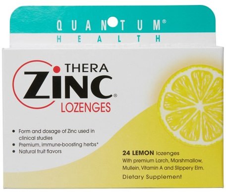 Thera Zinc Lozenges, Cold Season +, Lemon, 24 Lozenges by Quantum Health-Kosttillskott, Mineraler, Zink Pastiller, Hälsa, Kyla Och Influensa