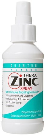 Thera Zinc Spray with Immune Boosting Nutrients, Peppermint Clove Flavor, 4 fl oz (120 ml) by Quantum Health-Hälsa, Kall Influensa Och Virus, Halsvårdspray, Kall Och Influensa