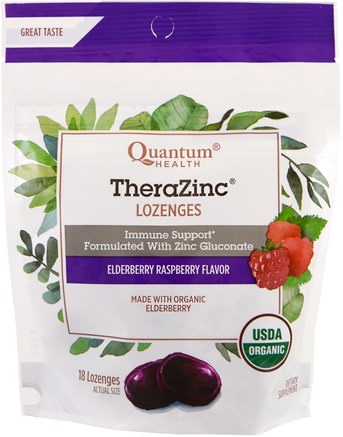 TheraZinc, Lozenges, Elderberry Raspberry Flavor, 18 Lozenges by Quantum Health-Hälsa, Lung Och Bronkial, Hosta Droppar