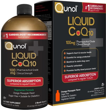 Liquid CoQ10, Orange Pineapple Flavor, 100 mg, 20.3 fl oz (600 ml) by Qunol-Kosttillskott, Koenzym Q10, Koenzym Q10 Vätska