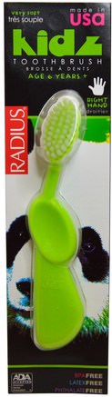 Kidz Toothbrush, Very Soft, 6yrs+. Right Hand, Green, 1 Toothbrush by RADIUS-Bad, Skönhet, Oral Tandvård, Tandborstar