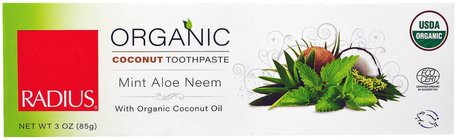 USDA Organic Coconut Toothpaste, Mint Aloe Neem, 3 oz (85 g) by RADIUS-Bad, Skönhet, Tandkräm
