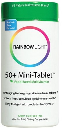 50+ Mini-Tablet, Food-Based Multivitamin, 180 Mini-Tablets by Rainbow Light-Vitaminer, Män Multivitaminer, Kvinnor Multivitaminer