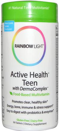 Active Health Teen with Derma Complex, Food-Based Multivitamin, 90 Tablets by Rainbow Light-Vitaminer, Multivitaminer, Barn Multivitaminer