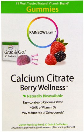 Calcium Citrate, Berry Wellness, Gummies, 30 Packets, 2 Gummies Each by Rainbow Light-Vitaminer, Vitamin D3, Tillskott, Mineraler, Kalciumcitrat