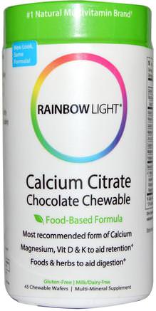 Calcium Citrate, Chocolate Chewable, Food-Based Formula, 45 Chewable Wafers by Rainbow Light-Kosttillskott, Mineraler, Kalcium Och Magnesium, Kalciumcitrat