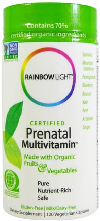 Certified Organics, Prenatal Multivitamin, 120 Veggie Caps by Rainbow Light-Vitaminer, Prenatala Multivitaminer