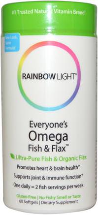 Everyones Omega Fish & Flax Oil, 60 Softgels by Rainbow Light-Kosttillskott, Efa Omega 3 6 9 (Epa Dha), Hud