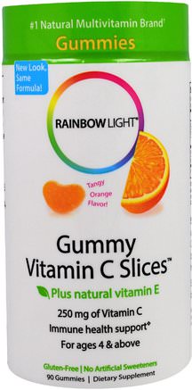 Gummy Vitamin C Slices, Tangy Orange Flavor, 90 Gummies by Rainbow Light-Vitaminer, Vitamin C, Vitamin C Tuggbar, Hälsa, Immunförsvar