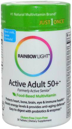Just Once, Active Adult 50+, Food-Based Multivitamin, 30 Tablets by Rainbow Light-Vitaminer, Män Multivitaminer, Kvinnor Multivitaminer