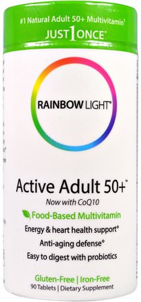 Just Once, Active Adult 50+, Food-Based Multivitamin, 90 Tablets by Rainbow Light-Vitaminer, Män Multivitaminer, Kvinnor Multivitaminer