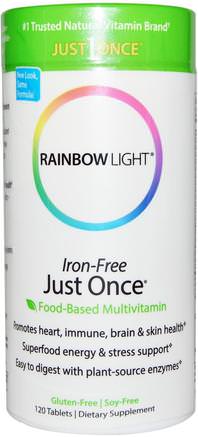 Just Once, Iron-Free, Food-Based Multivitamin, 120 Tablets by Rainbow Light-Vitaminer, Män Multivitaminer, Kvinnor Multivitaminer