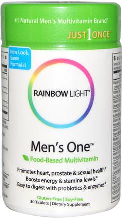 Just Once, Mens One, Food-Based Multivitamin, 30 Tablets by Rainbow Light-Vitaminer, Män Multivitaminer, Prostata Stöd