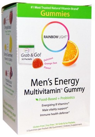 Mens Energy Multivitamin Gummy, Delicious Orange Zest Flavor, 30 Packets by Rainbow Light-Vitaminer, Män Multivitaminer, Värmekänsliga Produkter