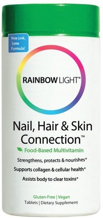 Nail, Hair & Skin Connection, Food-Based Formula, 60 Tablets by Rainbow Light-Hälsa, Kvinnor, Hårtillskott, Nageltillskott, Hudtillskott, Hud