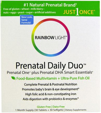Prenatal Daily Duo, Prenatal One plus Prenatal DHA Smart Essentials, 1 Month Supply (30 Tablets + 30 Softgels) by Rainbow Light-Vitaminer, Prenatala Multivitaminer