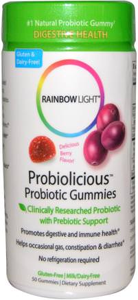 Probiolicious Probiotic Gummies, Delicious Berry Flavor, 50 Gummies by Rainbow Light-Kosttillskott, Probiotika, Stabiliserade Probiotika, Värmekänsliga Produkter