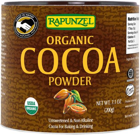 Organic Cocoa Powder, 7.1 oz (201 g) by Rapunzel-Mat, Kakao (Kakao) Choklad, Kakaopulver Och Blandningar