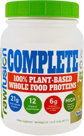 Complete, 100% Plant-Based Whole Food Protein, Vanilla, 34.1 oz (967.4 g) by Raw Fusion-Kosttillskott, Rå Fusion