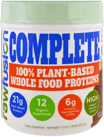 Complete, 100% Plant-Based Whole Food Proteins, Chocolate, 17.4 oz (491.9 g) by Raw Fusion-Kosttillskott, Protein