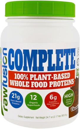 Complete, 100% Plant-Based Whole Food Proteins, Chocolate, 34.7 oz (983.8 g) by Raw Fusion-Kosttillskott, Protein