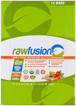 Whole Food Protein Bar, Almond Berry, 12 Bars, 2.5 oz (70 g) Each by Raw Fusion-Mat, Mellanmål, Sport