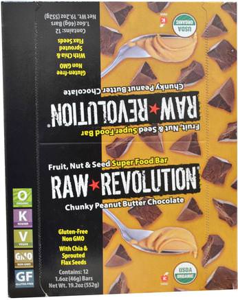 Superfood Bar, Chunky Peanut Butter Chocolate, 12 Bars, 1.6 oz (46 g) Each by Raw Revolution-Kosttillskott, Näringsrika Barer