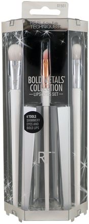 Bold Metals Collection, Lip + Eyes Set, 3 Brushes + Cup by Real Techniques by Samantha Chapman-Bad, Skönhet, Smink Verktyg, Makeup Borstar