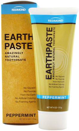 Earthpaste, Amazingly Natural Toothpaste, Peppermint, 4 oz (113 g) by Redmond Trading Company-Bad, Skönhet, Oral Tandvård, Xylitol Oral Vård, Tandkräm