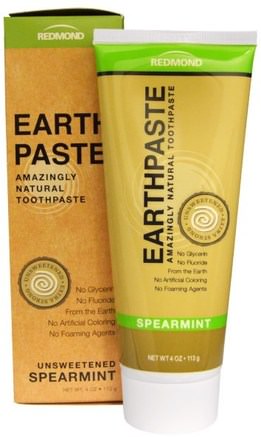 Earthpaste, Amazingly Natural Toothpaste, Unsweetened, Spearmint, 4 oz (113 g) by Redmond Trading Company-Bad, Skönhet, Tandkräm