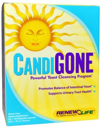 CandiGone, Powerful Yeast Cleansing Program, 60 Veggie Caps, 1 fl oz Tincture by Renew Life-Kosttillskott, Kaprylsyra, Detox