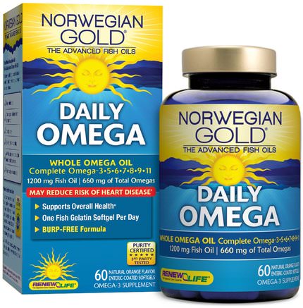Daily Omega, Natural Orange Flavor, 60 Enteric-Coated Softgels by Renew Life-Kosttillskott, Efa Omega 3 6 9 (Epa Dha)