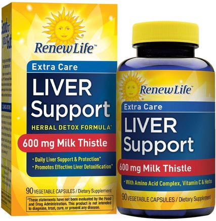 Extra Care, Liver Support, Herbal Detox Formula, 90 Vegetable Capsules by Renew Life-Hälsa, Detox, Leverstöd