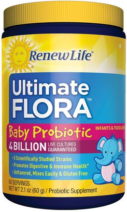 Ultimate Flora, Baby Probiotic, 4 Billion Live Cultures, 2.1 oz (60 g) by Renew Life-Kosttillskott, Probiotika, Probiotika För Barn