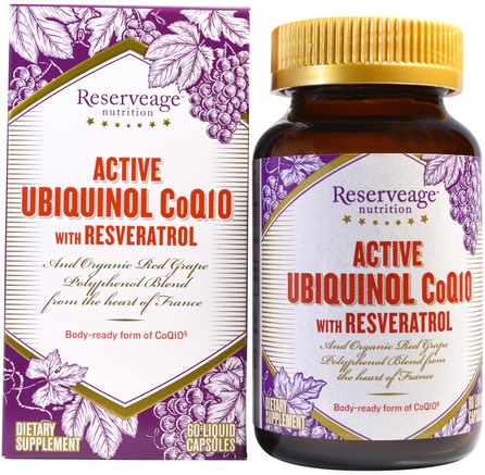 Active Ubiquinol CoQ10, with Resveratrol, 60 Liquid Capsules by ReserveAge Nutrition-Kosttillskott, Antioxidanter, Ubiquinol Qh