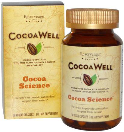 CocoaWell, Whole-Food Cocoa with Pure Plant Flavanol Complex, 60 Veggie Caps by ReserveAge Nutrition-Kosttillskott, Antioxidanter
