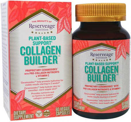 Collagen Builder, Plant-Based Support, 60 Veggie Caps by ReserveAge Nutrition-Hälsa, Ben, Osteoporos, Kollagen, Hud