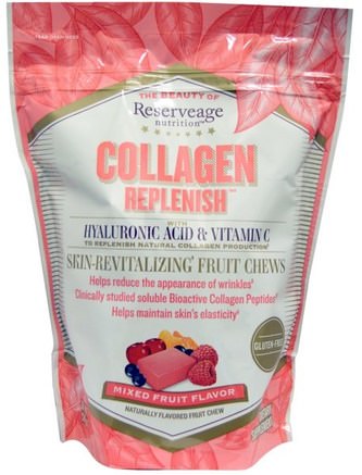 Collagen Replenish, Mixed Fruit Flavor, 60 Soft Chews by ReserveAge Nutrition-Hälsa, Ben, Osteoporos, Anti-Åldrande, Kollagen