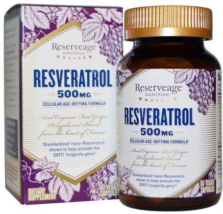 Resveratrol, 500 mg, 60 Veggie Caps by ReserveAge Nutrition-Kosttillskott, Resveratrol